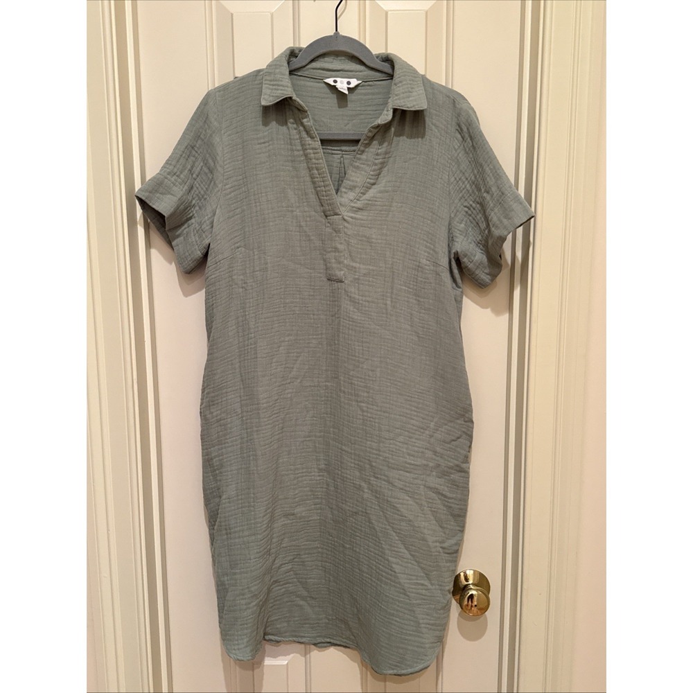 Green Cotton Tshirt Dress Short Sleeve Sz Small Oversized Pockets Beach Resort